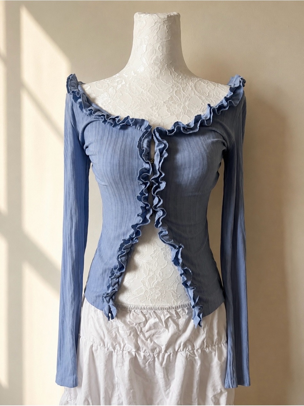 Blue Ruffle Long Sleeve Top - NWT
